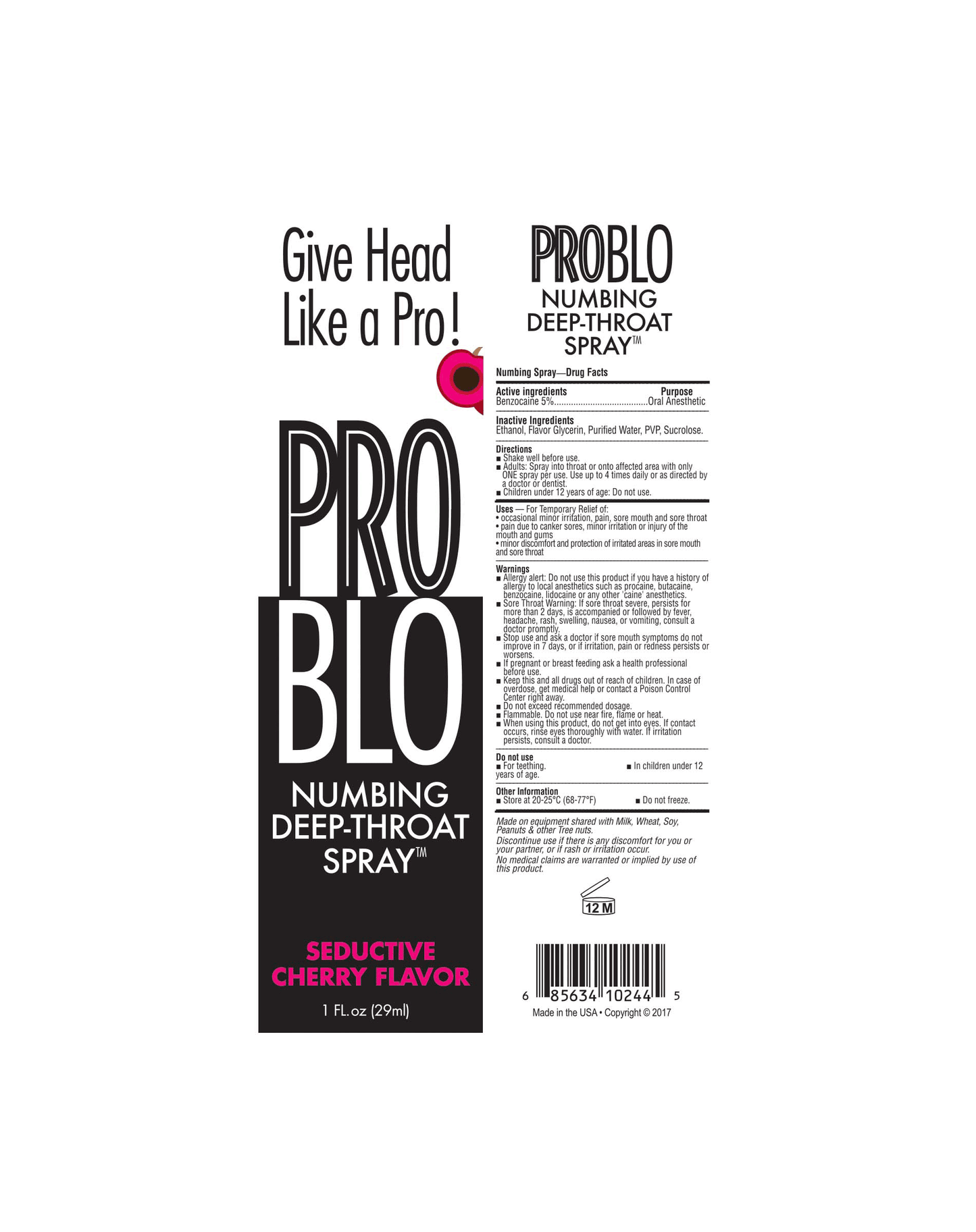 Pro Blo Oral Throat Numbing Spray -Cherry