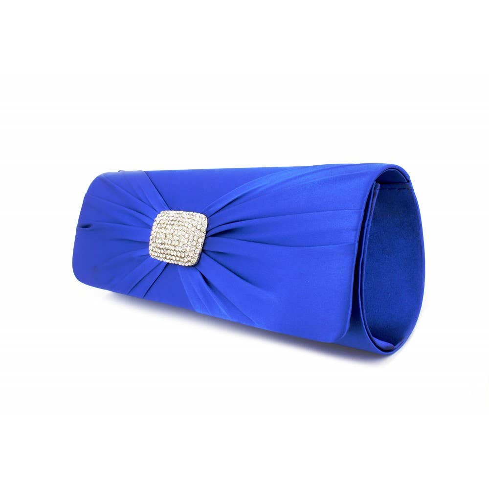 Evening Bag - Satin W/ Rhinestone Charm Closure -Blue