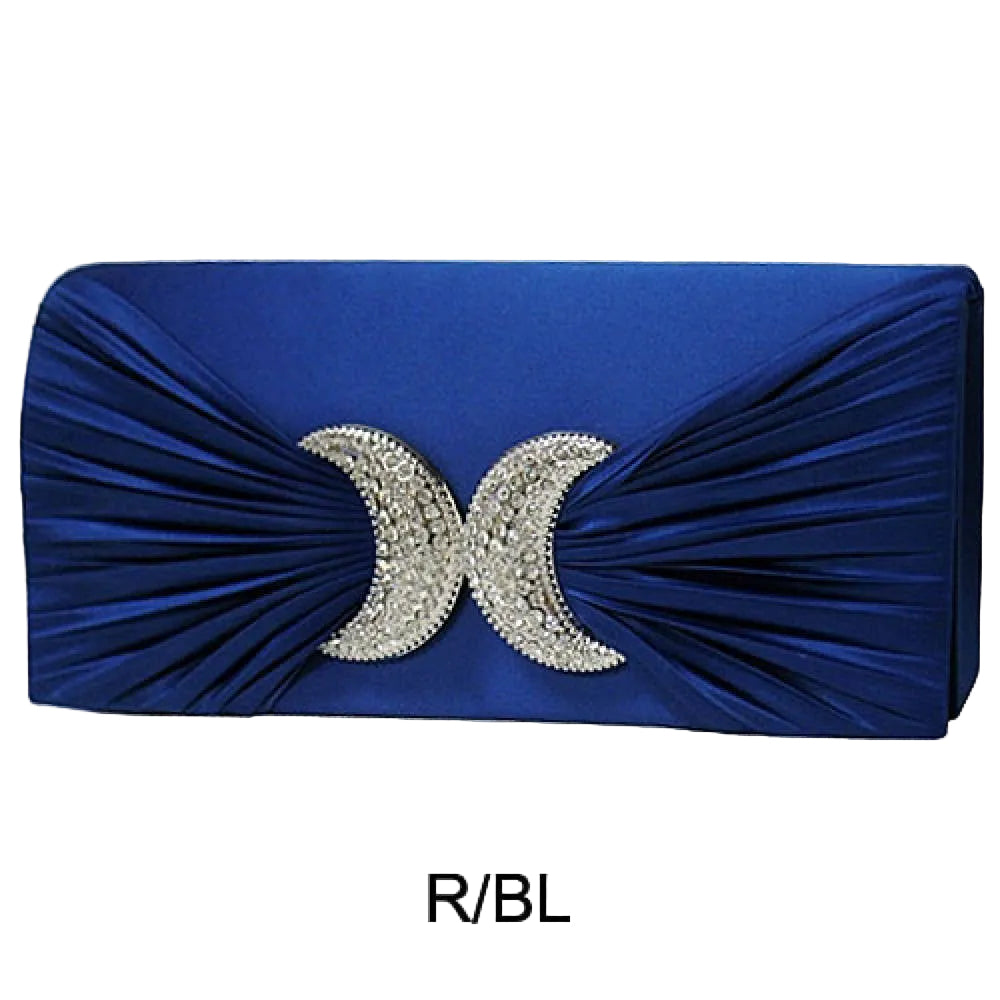 Evening Bag - Satin Pleated W/ Rhinestone Charm -Blue