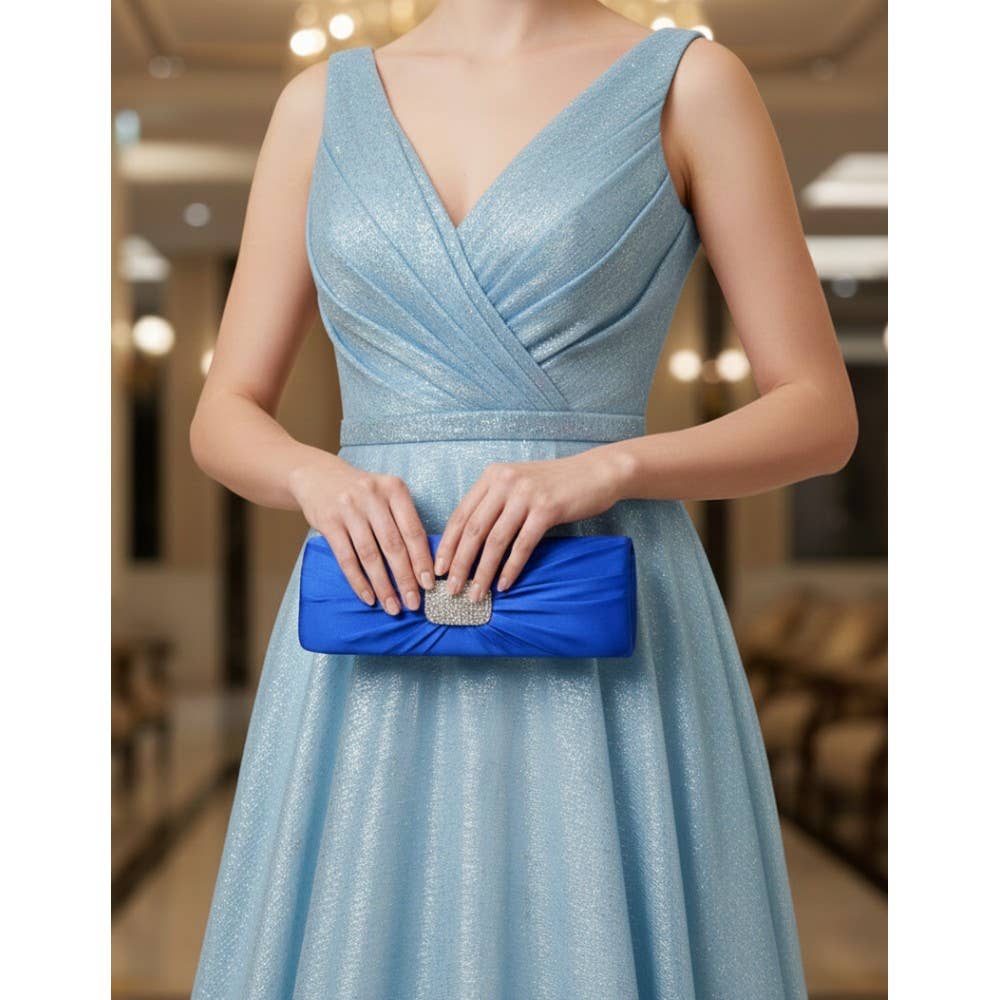 Evening Bag - Satin W/ Rhinestone Charm Closure -Blue