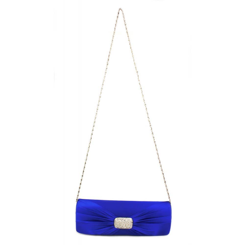 Evening Bag - Satin W/ Rhinestone Charm Closure -Blue