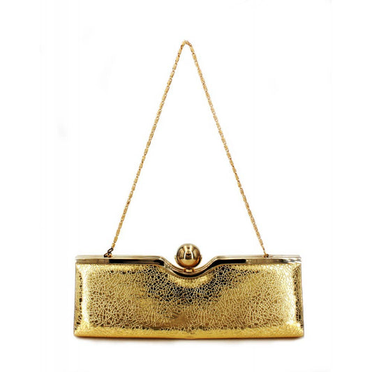 Evening Bag - Patent Leather W/ Metal Frame -Gold